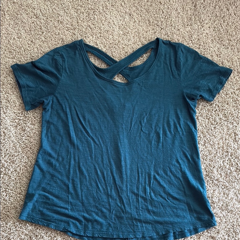 Teal Women's Top with Cross Back Detail